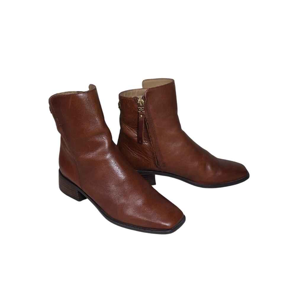 Sam Edelman Thatcher Brown Leather Ankle Booties with Side Zip Womens Size 7.5